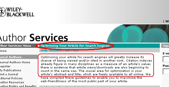 Wiley-Blacwell instructions on how to optimize your article for Search Engines